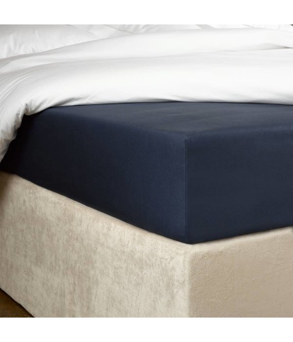 De Witte Lietaer hoeslaken percale katoen Bumblebee marine ink, matras tot 30 cm hoog