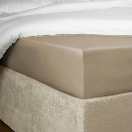 De Witte Lietaer hoeslaken percale katoen Bumblebee vison taupe, matras tot 30 cm hoog