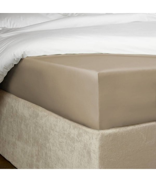 De Witte Lietaer hoeslaken percale katoen Bumblebee vison taupe, matras tot 30 cm hoog