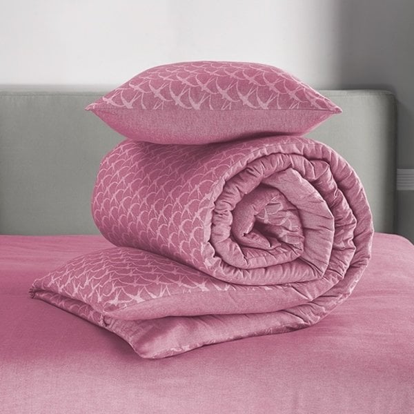 roze flanellen dekbedovertrekset Birds Lilac