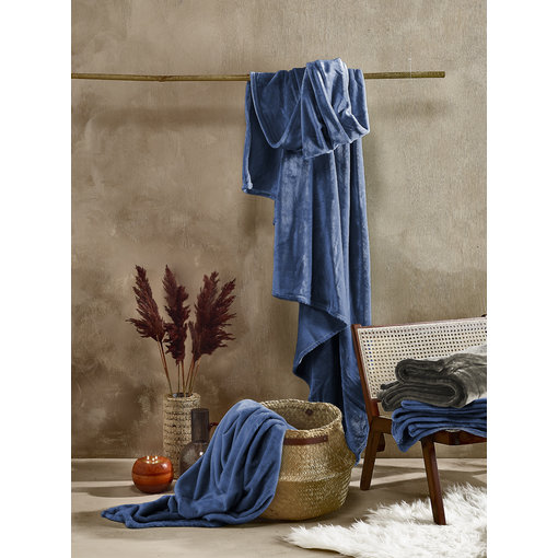 De Witte Lietaer fleece plaid blauw (blue indigo) Cosy