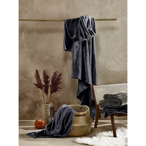 De Witte Lietaer fleece plaid blue graphite (donker grijs) Cosy