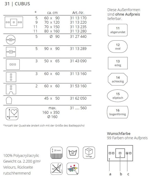 Rhomtuft Cubus badmatten, vanaf