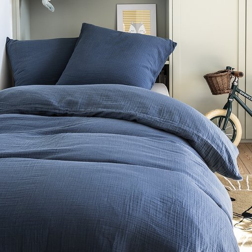 Essix dekbedovertrek hydrofiel Tendresse bleu chine, strijkvrij