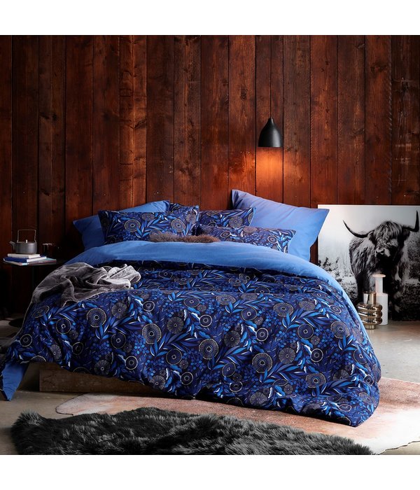 De Witte Lietaer dekbedovertrekset Moonflower cobalt blue (flanel) 240x220 cm
