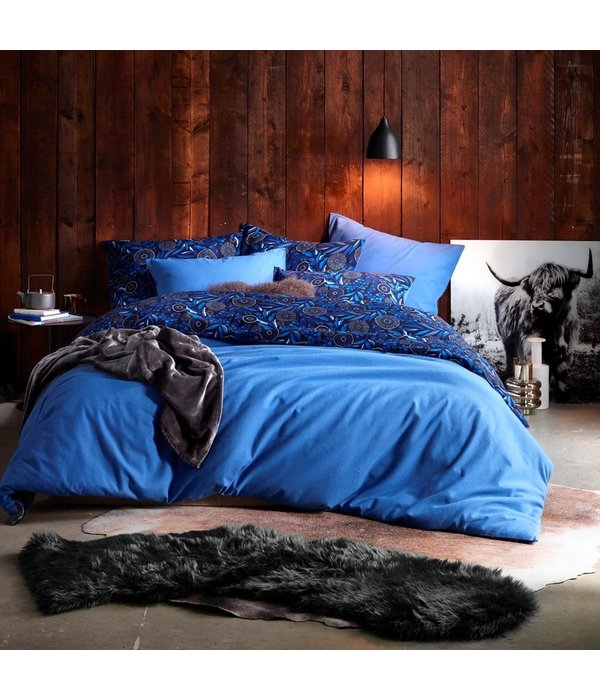 De Witte Lietaer dekbedovertrekset Moonflower cobalt blue (flanel) 240x220 cm
