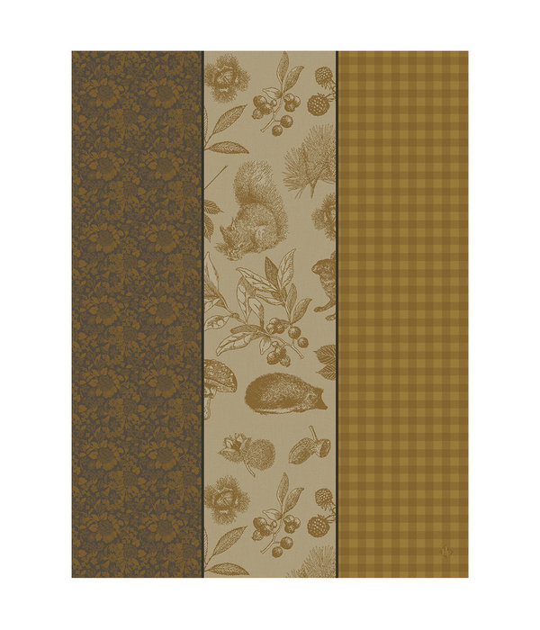 Le Jacquard Français theedoek Dans les bois Tryptique yellow