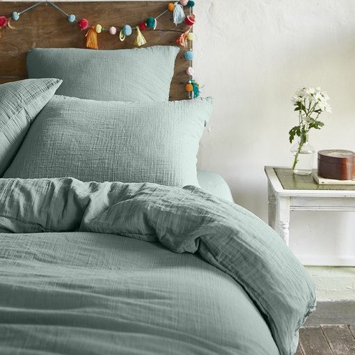 Essix dekbedovertrek hydrofiel Tendresse céladon, strijkvrij