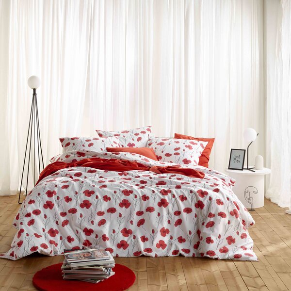 dekbedovertrekset 200x220 cm, Odil Papaver poppy red 144TC