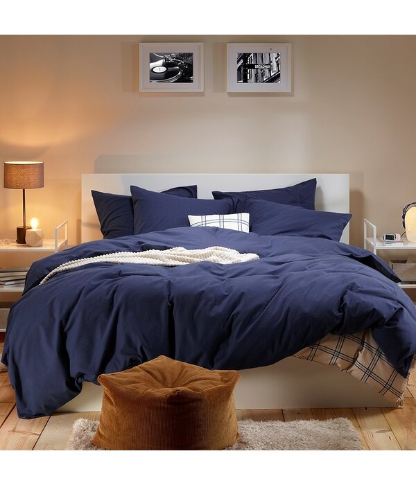 Moodit dekbedovertrekset flanel uni evening blue, Freya