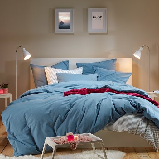Moodit dekbedovertrekset flanel stone blue, uni Freya, vanaf