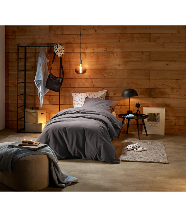 De Witte Lietaer dekbedovertrekset 140x220 cm Laura ebony, uni flanel