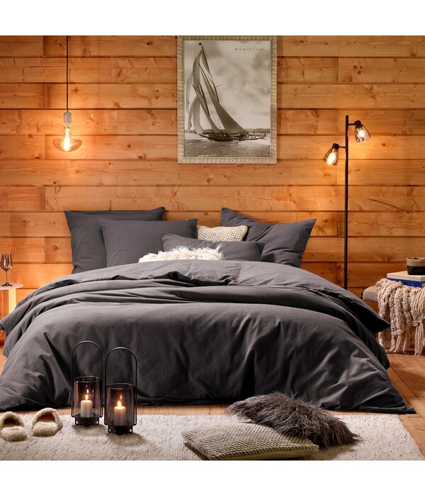 De Witte Lietaer dekbedovertrekset 140x220 cm Laura ebony, uni flanel