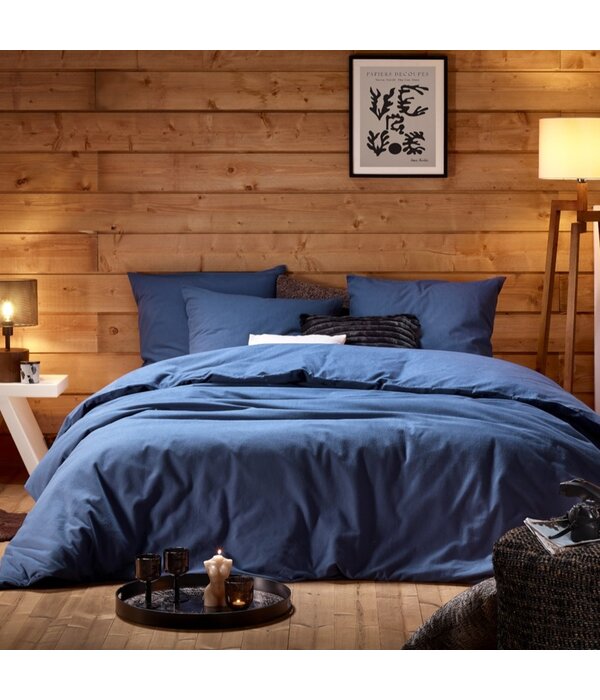 De Witte Lietaer dekbedovertrekset 260x240 cm Laura blue indigo uni flanel