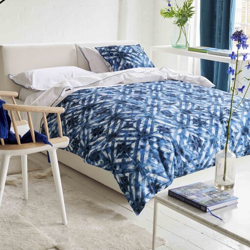 Designers Guild Parquet Batik indigo quilt / plaid