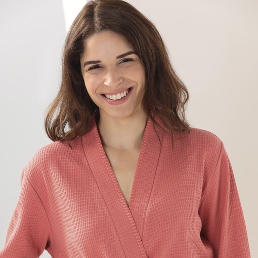 Cawö dames wafel badjas koraal,  Kimono Pique 812, koralle (22)