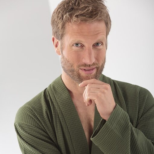 Cawö heren wafel badjas groen,  Kimono Pique 816 (47)