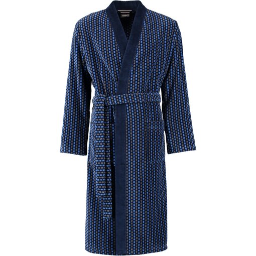 Cawö heren badjas blauw velours, met kimonokraag 4851 (11)