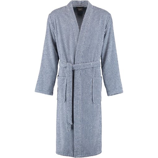 Cawö heren badjas blauw - wit gestreept,  met kimonokraag 3834 (16)