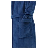 Cawö blauwe heren badjas maat L, wafelruit met kimonokraag, 3714 (166)
