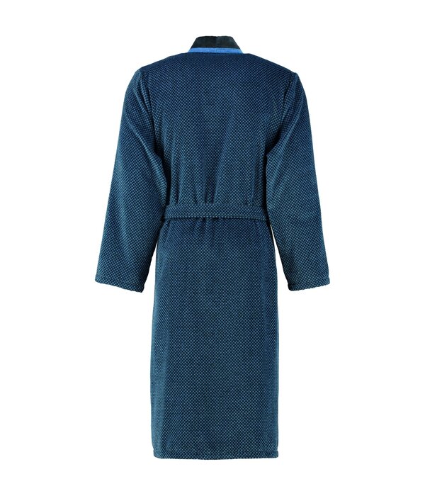 Cawö heren badjas maat S blauw velours, met kimonokraag 4839 (19)