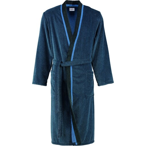 Cawö heren badjas maat S blauw velours, met kimonokraag 4839 (19)