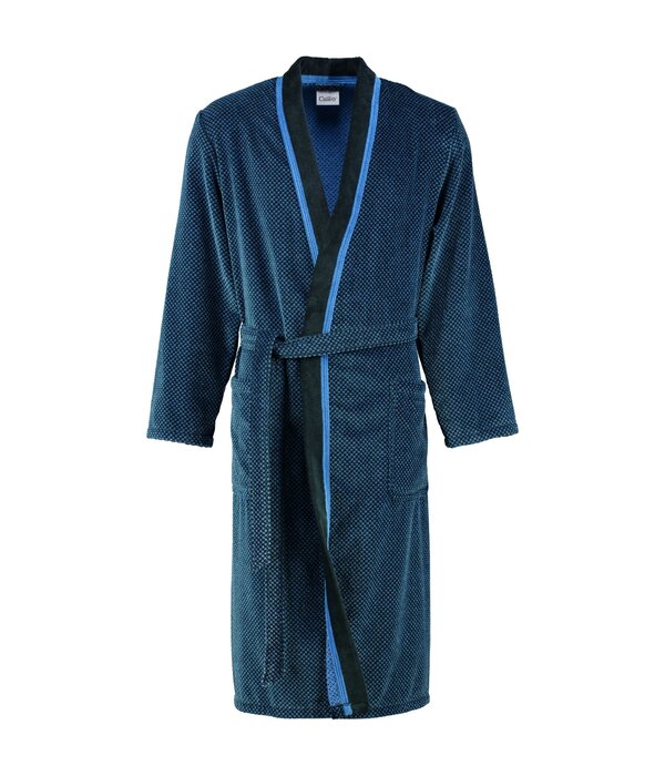 Cawö heren badjas maat S blauw velours, met kimonokraag 4839 (19)