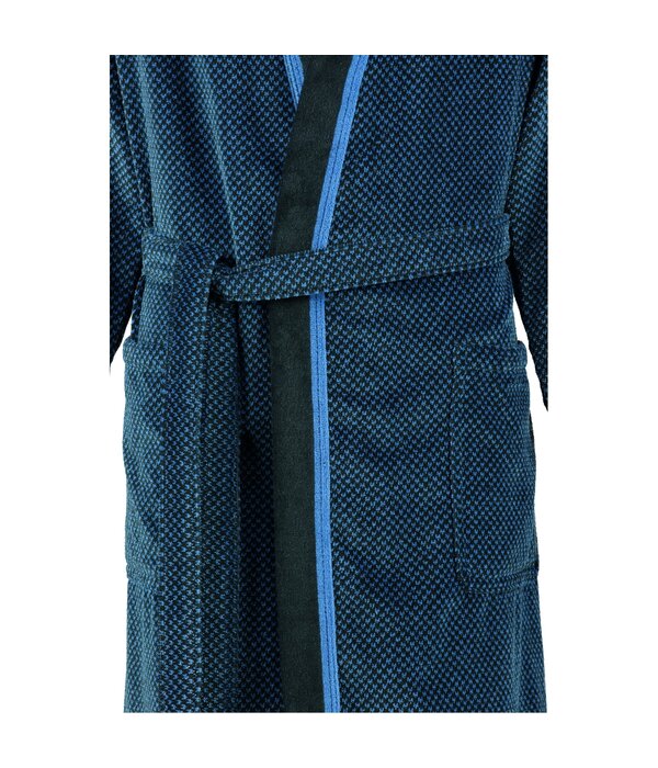 Cawö heren badjas maat S blauw velours, met kimonokraag 4839 (19)