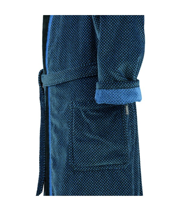 Cawö heren badjas maat S blauw velours, met kimonokraag 4839 (19)