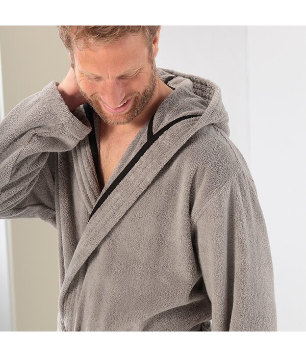 Cawö heren badjas met kapuchon grijs/taupe, Sauna Time 833, stein (79)
