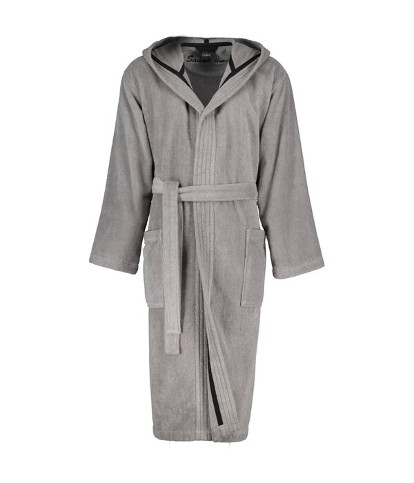 Cawö heren badjas met kapuchon grijs/taupe, Sauna Time 833, stein (79)