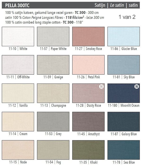 Mirabel Slabbinck Oshenne in katoen satijn kwaliteit, Pella 300TC