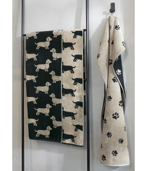 Cawö handdoekenlijn Teckels We Love Dogs zwart-beige 6246/93