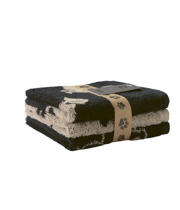 Cawö set van 3 kleine handdoekjes 30x30 cm Teckels We Love Dogs zwart-beige 6249/93