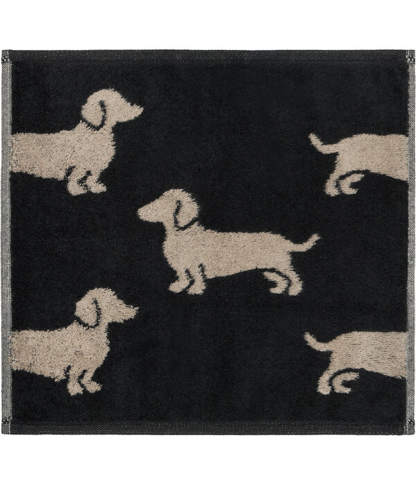 Cawö set van 3 kleine handdoekjes 30x30 cm Teckels We Love Dogs zwart-beige 6249/93