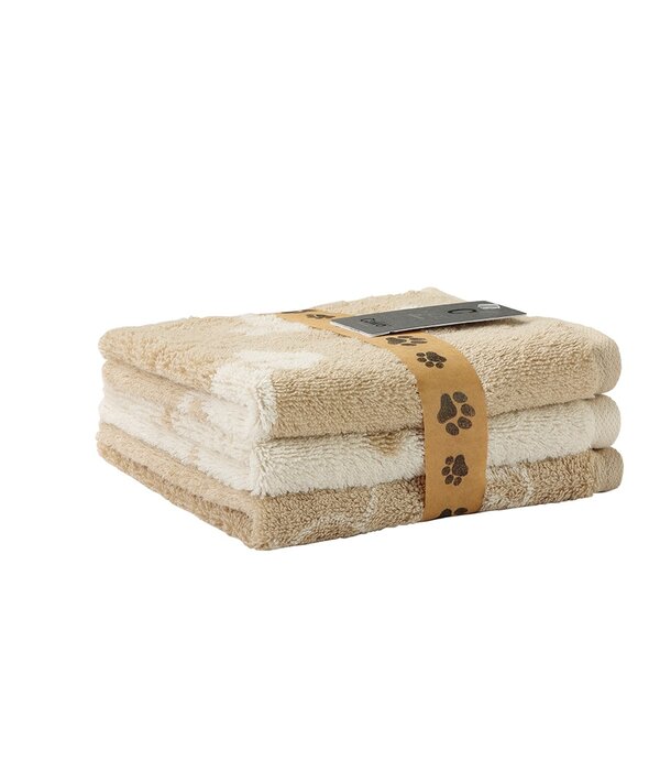 Cawö set van 3 kleine handdoekjes 30x30 cm Teckels We Love Dogs natur-beige 6249/33