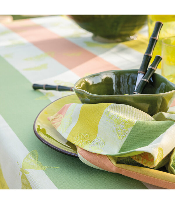 Le Jacquard Français gecoat tafellinnen Bal des papillons yellow, 100% katoen