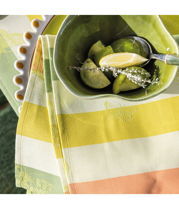 Le Jacquard Français gecoat tafellinnen Bal des papillons yellow, 100% katoen