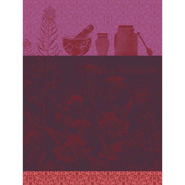 theedoek Moutarde en Fleurs purple