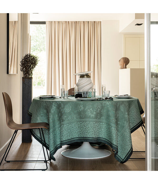 Le Jacquard Français Tafellinnen Romance tendresse green, 100% gekamd linnen