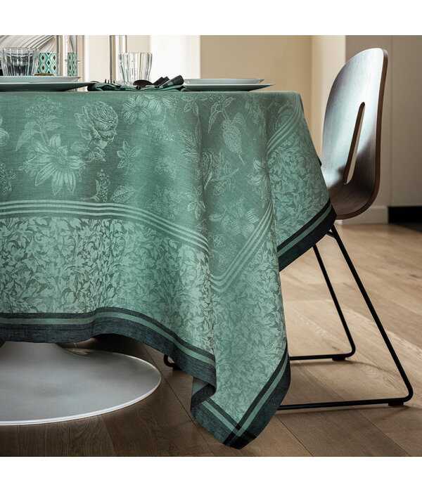 Le Jacquard Français Tafellinnen Romance tendresse green, 100% gekamd linnen