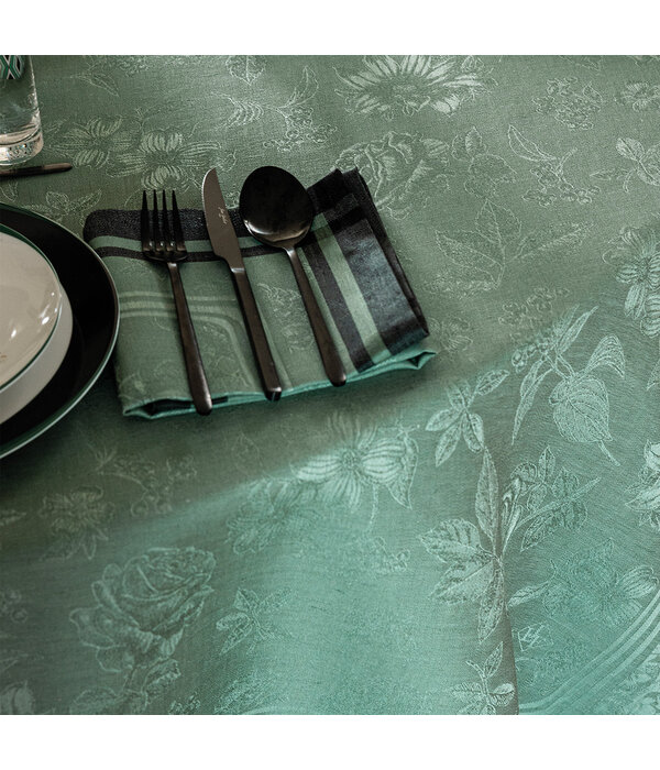 Le Jacquard Français Tafellinnen Romance tendresse green, 100% gekamd linnen
