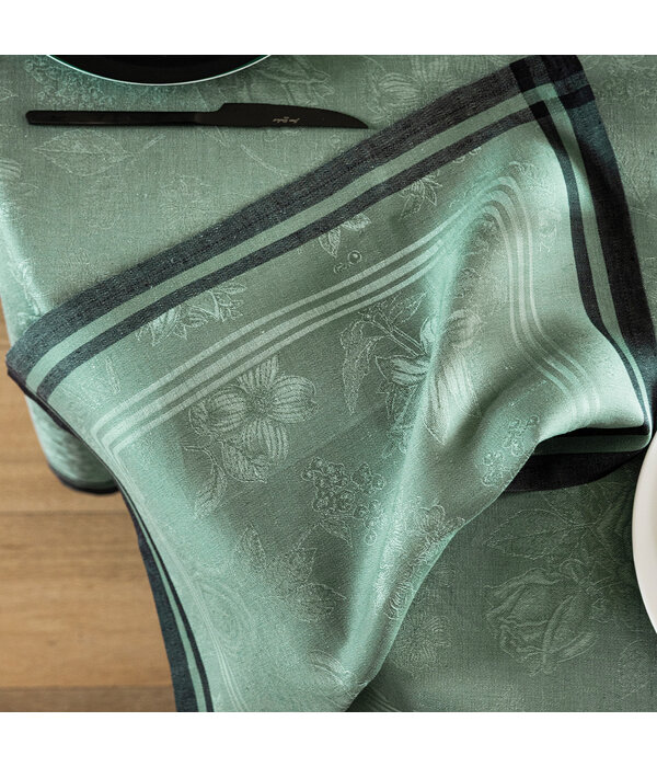 Le Jacquard Français Tafellinnen Romance tendresse green, 100% gekamd linnen