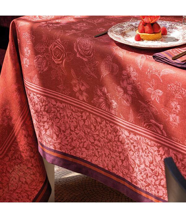 Le Jacquard Français Tafellinnen Romance passion red, 100% gekamd linnen