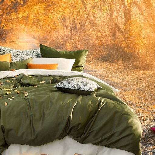 De Witte Lietaer dekbedovertrekset Olivia (uni) khaki 200 TC, vanaf