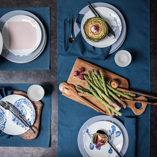 Le Jacquard Français gecoat tafellinnen Vegetal mood blue, 100% katoen, vanaf