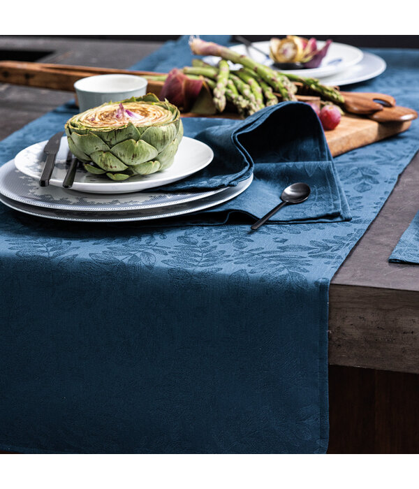 Le Jacquard Français gecoat tafellinnen Vegetal mood blue, 100% katoen, vanaf
