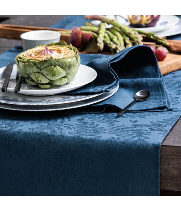 Le Jacquard Français gecoat tafellinnen Vegetal mood blue, 100% katoen, vanaf