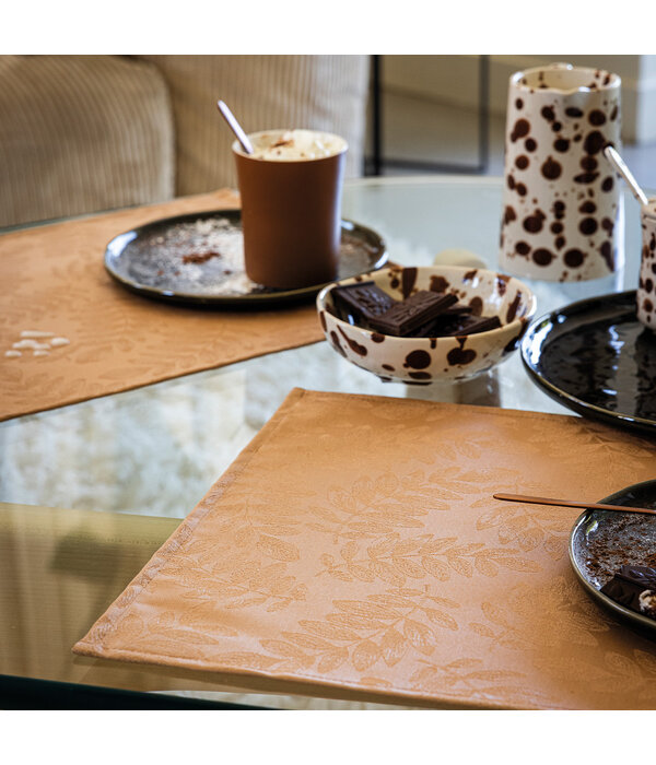 Le Jacquard Français gecoat tafellinnen Vegetal mood brown, 100% katoen, vanaf