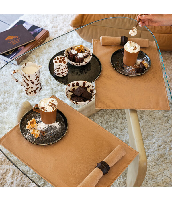 Le Jacquard Français gecoat tafellinnen Vegetal mood brown, 100% katoen, vanaf